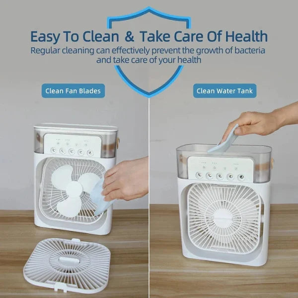 10 Inche Portable Air Conditioner Fan: Usb Electric Fan With Led Night Light, Fine Mist Water, And Humidifier Function | Led Night Light Water Mist