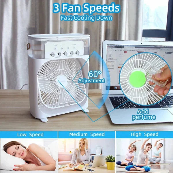 10 Inche Portable Air Conditioner Fan: Usb Electric Fan With Led Night Light, Fine Mist Water, And Humidifier Function | Led Night Light Water Mist