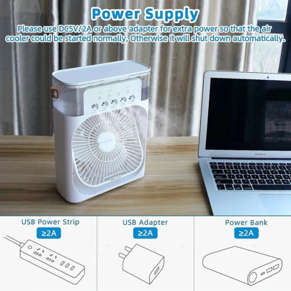 10 Inche Portable Air Conditioner Fan: Usb Electric Fan With Led Night Light, Fine Mist Water, And Humidifier Function | Led Night Light Water Mist